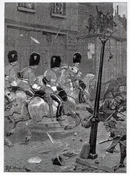 The Irish Land League Agitation: Szkoci Grays oskarżający tłum w Limerick, ilustracja z „The Illustrated London News”, 29 października 1881 r.